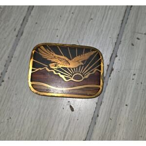 Vintage Harmony Solid Brass Belt Buckle Eagle Sunrise Mountains Western USA Made